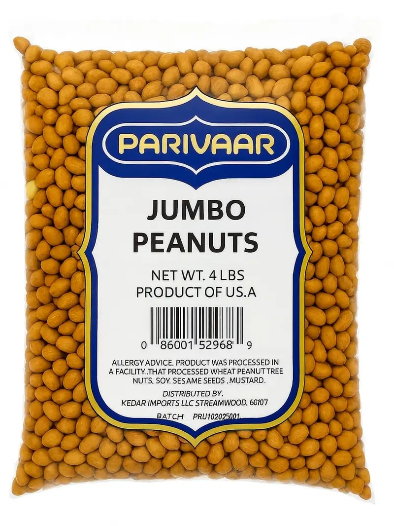 Parivaar Jumbo Peanuts, Raw Whole With Skin (uncooked, unsalted) 64oz (4lbs) ~ All Natural | Product of USA | Groundnut/Red-skin.