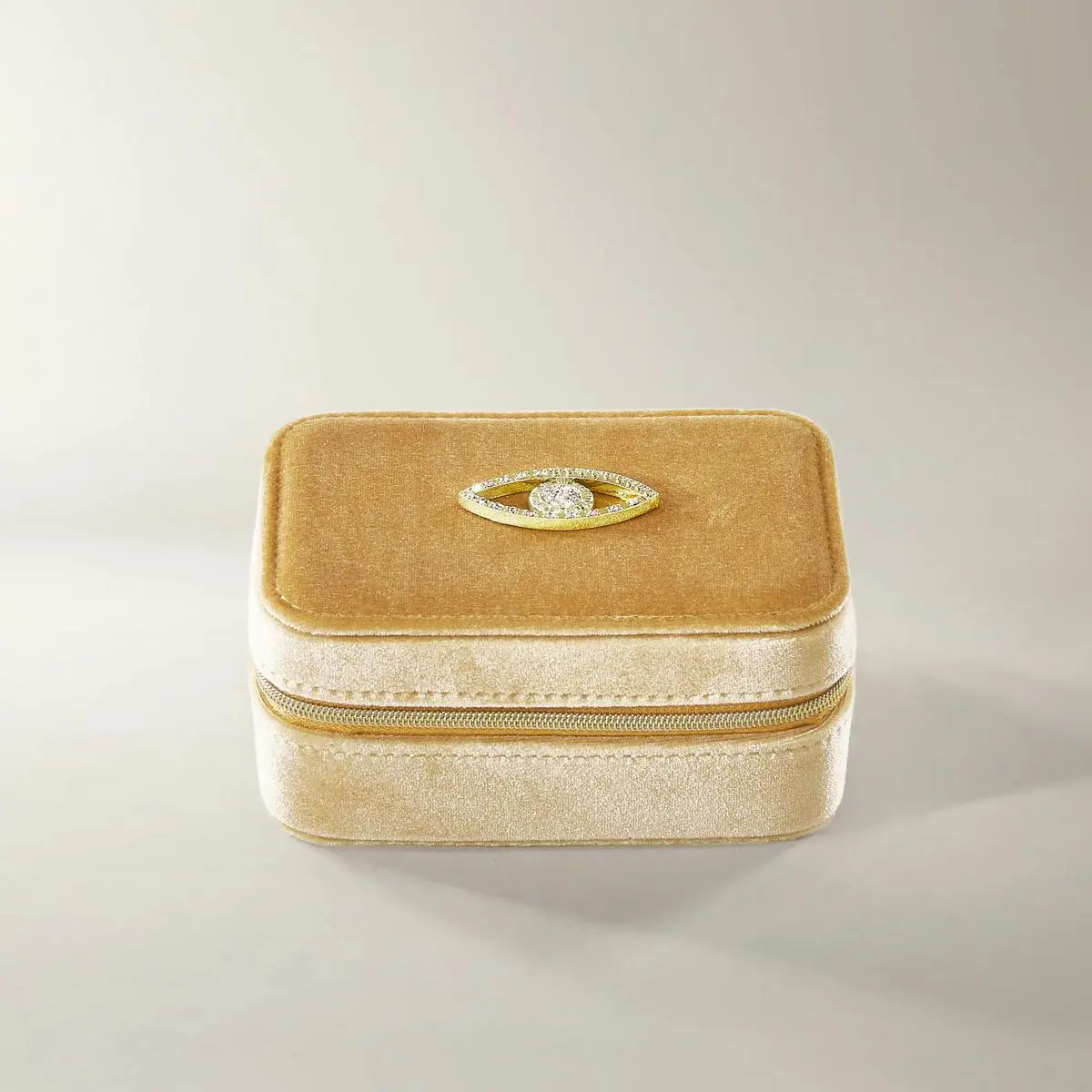 Z Gallerie Velvet Jewelry Case Box - Elegant Organizer, Mirrored Storage with Evil Golden Accents, Elegant Jewelry Organizer, Mirrored Jewelry Storage