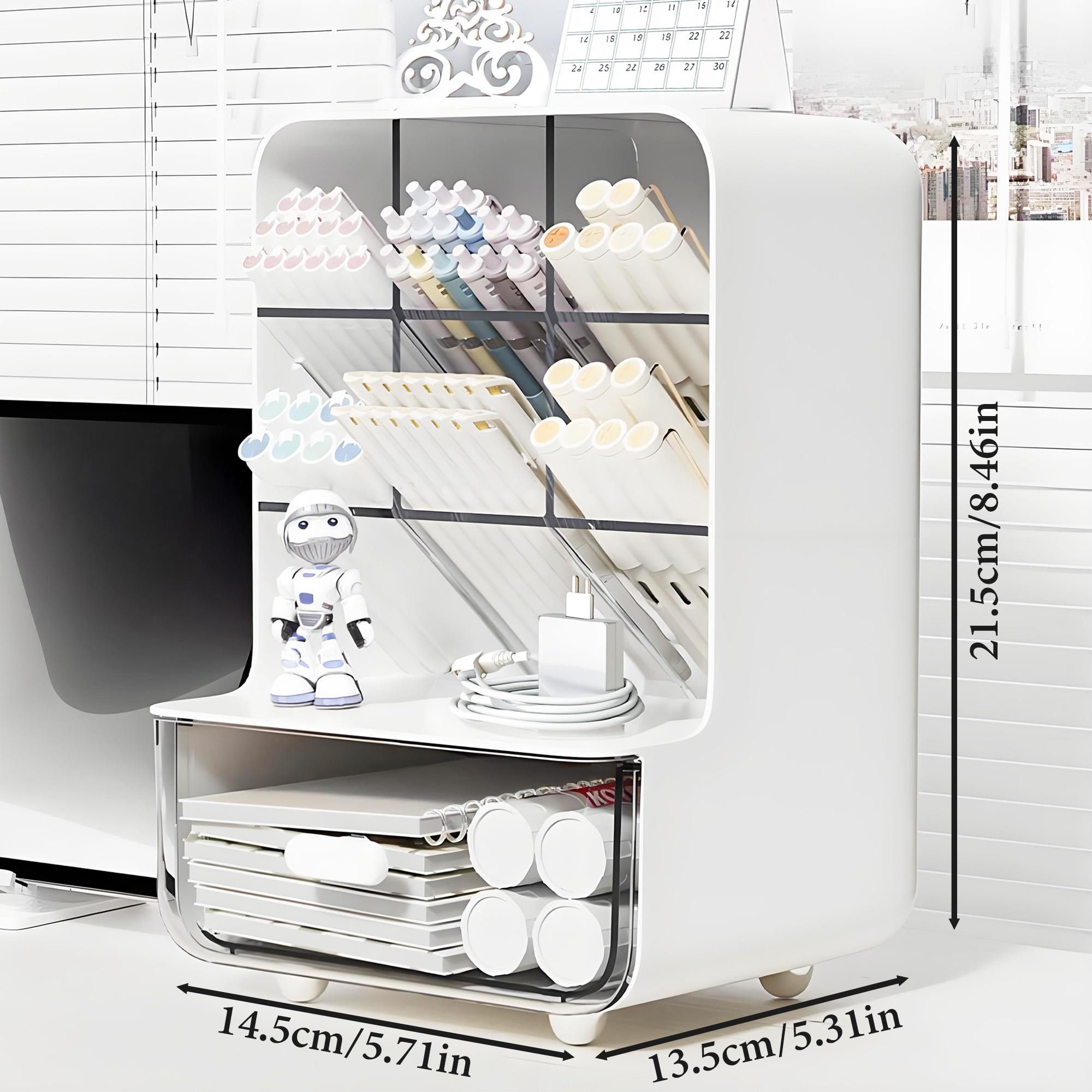 BePatio Pencil holder,1 Count Large Capacity Multi-grid Desk Side Stationery Storage Box,makeup brush holder with Drawer,Stationery Storage Box  for Home Office School,Desk Organizer