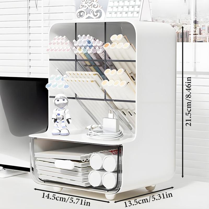 BePatio Pencil holder,1 Count Large Capacity Multi-grid Desk Side Stationery Storage Box,makeup brush holder with Drawer,Stationery Storage Box  for Home Office School,Desk Organizer