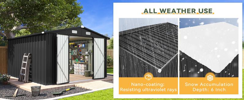 Aoxun Outdoor Metal Storage Shed with Base Lockable Door & Sloped Roof Weather Resistant Utility Shed for Garden Patio & Backyard Secure Practical Aoxun Outdoor Metal Storage Shed with Base Lockable Door & Sloped Roof Weather Resistant Utility Shed for Garden Patio & Backyard Secure Practical