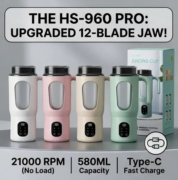 20oz Portable Blender with Handle - Upgraded 12-Blade Single Unit Travel Juicer Cup, IPX6 Waterproof, 21000RPM Motor High-Speed Mixer, 4-Mode LED Power Display, Cylindrical Solid Colors for Shakes, Gym Use, 12-Blade Design