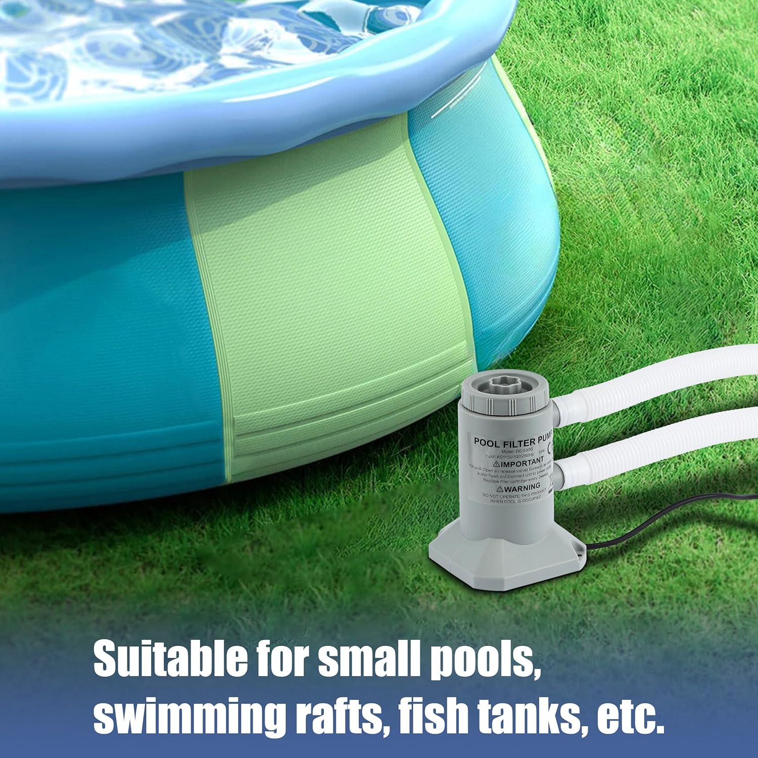 Tool Daily Automatic Pool Cover Pump 1200 GPH Submersible with 4 Adapters & 16ft Drainage Hose, Automatic ON/OFF Function, Durable Construction