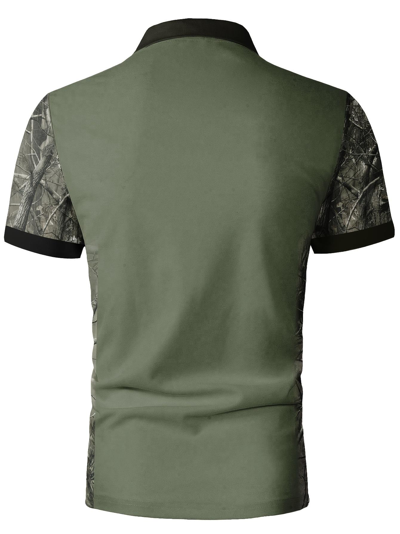 Men's Camouflage Quick Drying Shirt - Casual Outdoor Style, Deer Head Print, Short Sleeve, Button Neck, Summer Hunting and Hiking Clothing, Hiking Equipment Golf Polo Golf Apparel