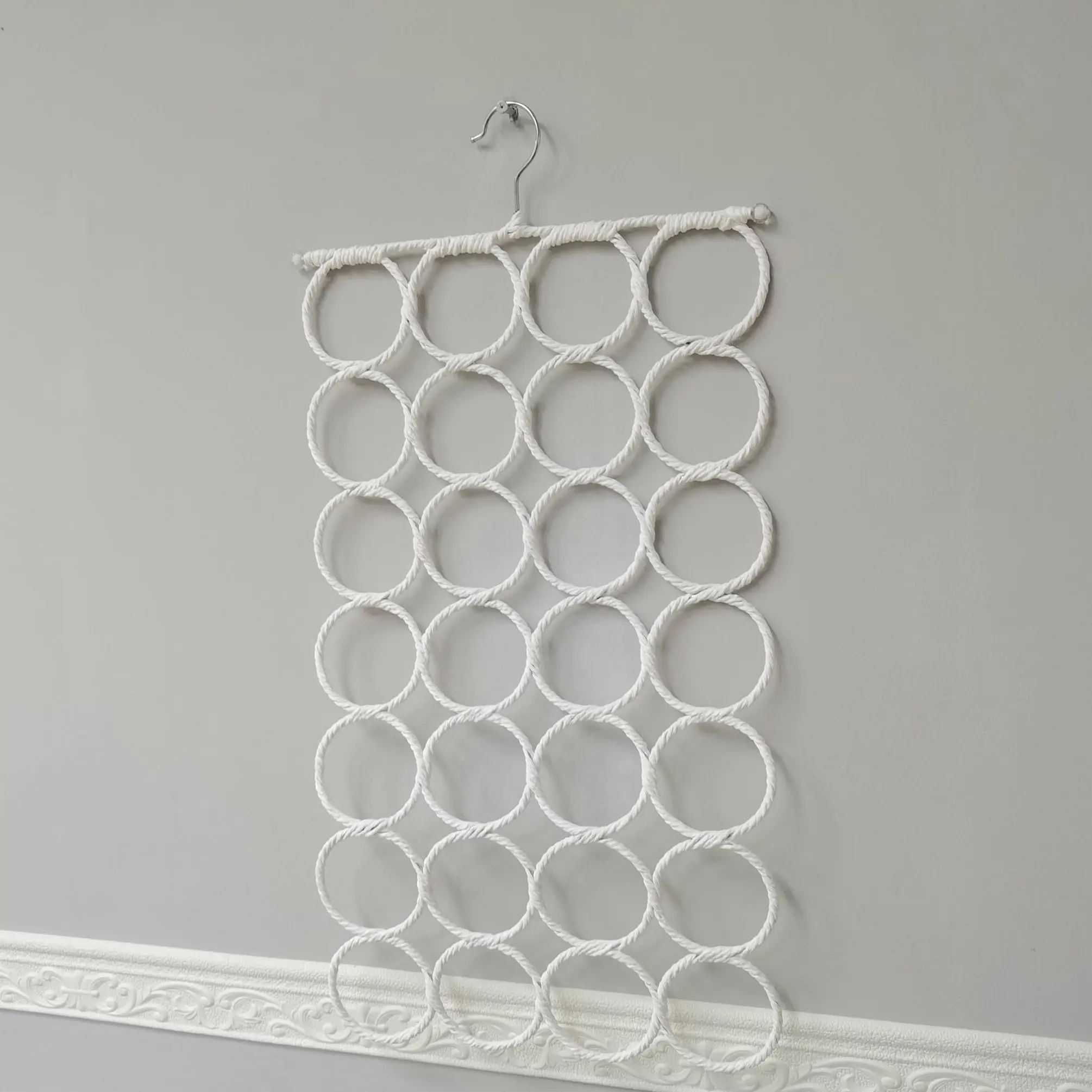 28 Loop Scarf Tie Organizer Rack Metal Woven White Space Saving Closet Hanger 22050