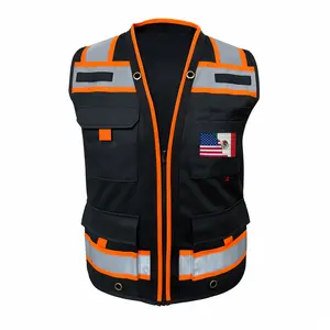 Custom Flag - Superintendent Vest High Visibility Reflective Safety Mesh Design with Zipper & Multi Pockets for Construction Gear (American Size)
