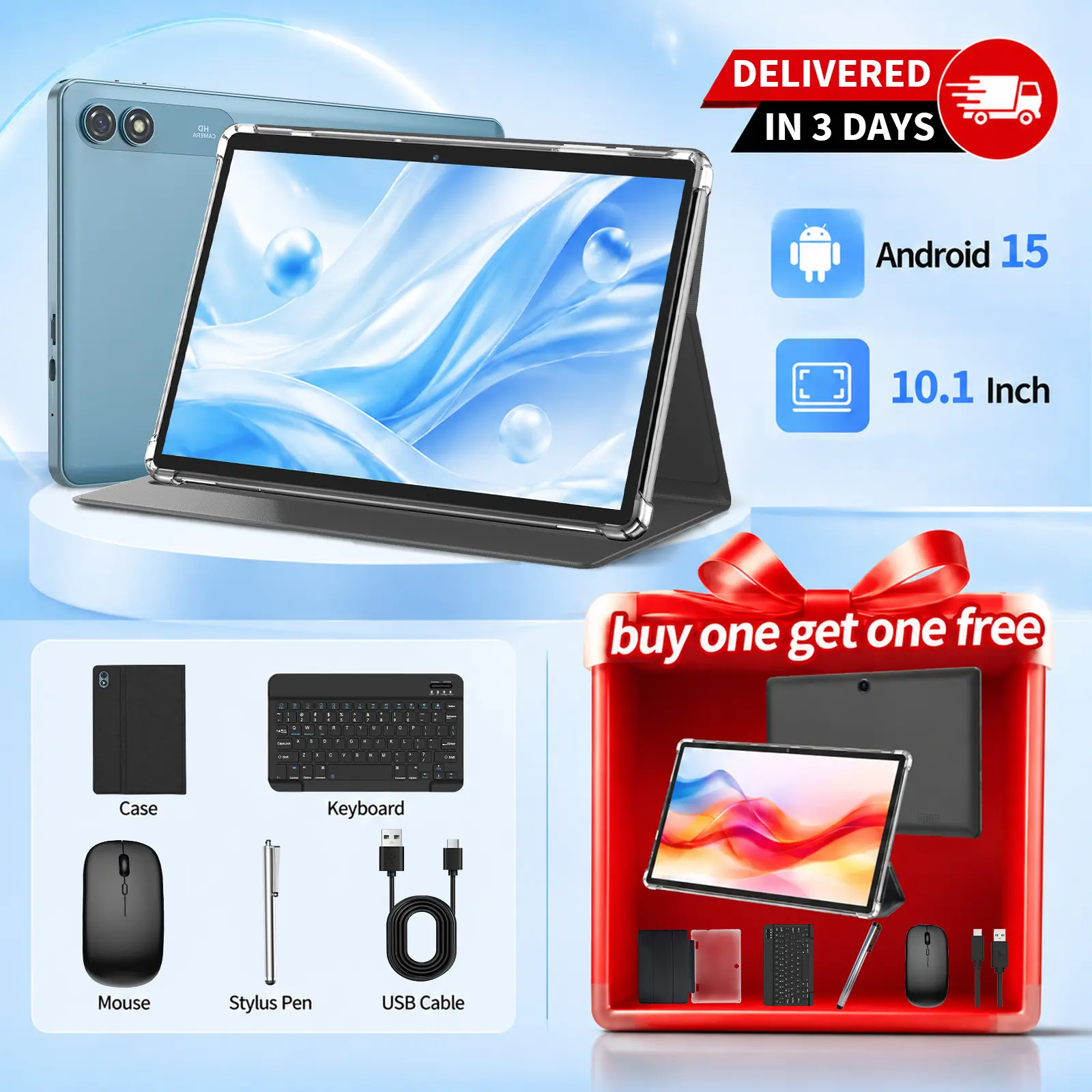 【TikTokShopBackToSchool】2026 PYNAREL 10.1 inch Android 15 Tablet, 2.4G/5G WiFi, 2 in 1 Tablet with keyboard, Case, Mouse, Stylus, Protective Cover, Back-to-school Gifts&Father's Day Gift Bundle sohochic