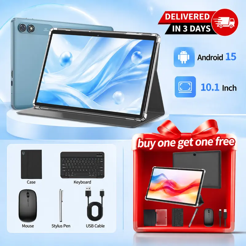 【FALL DEALS】2026 PYNAREL 10.1 inch Android 15 Tablet, 2.4G/5G WiFi, 2 in 1 Tablet with keyboard, Case, Mouse, Stylus, Protective Cover, Back-to-school Gifts&Father's Day Gift Bundle techvibes