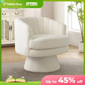 [SpringStatements] Ebello Swivel 360 Degree Swivel Barrel Chairs Accent Chair, vanity chair Barrel ChairsModern Cozy Lambswool Accent Chair, Comfy Round Armchiars,  for Living Room, Bedroom Office