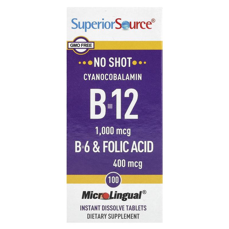 Superior Source Cyanocobalamin B-12, B-6 & Folic Acid, 100 MicroLingual® Instant Dissolve Tablets