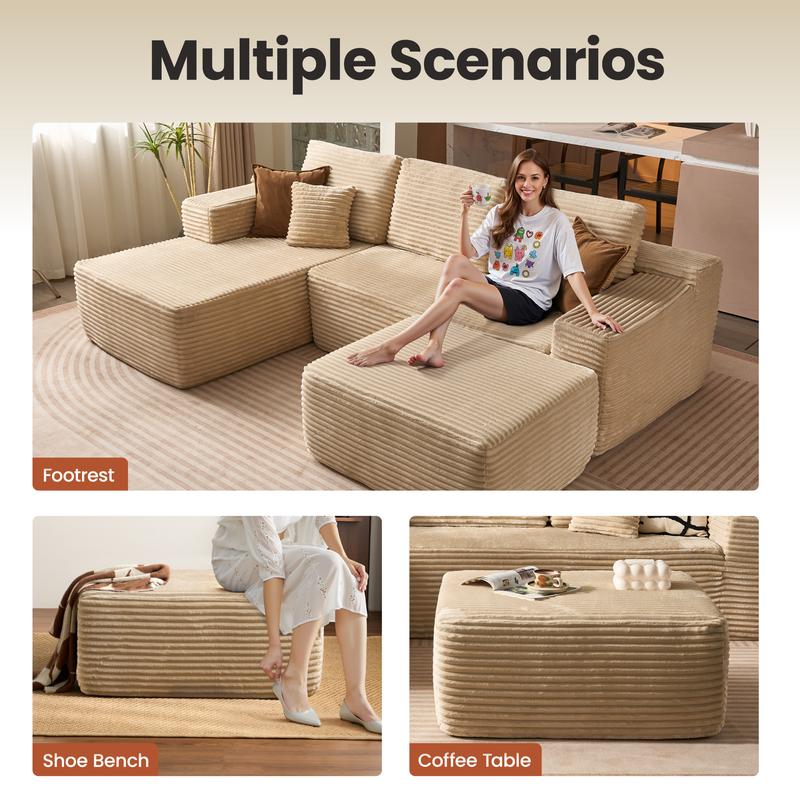 【Jumpstart Sale】Ovios 37" Plush Corduroy Cloud Velvet Boneless Ottoman for Sofa Couch, Ottoman Foot Rest, End of Bed Bench, Storage Chest, Load 660 lb, for Living Room, Bedroom, Entryway