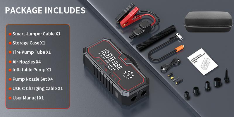 【Kapeezi】 Portable Car Emergency Starter Suitable for all gasoline engines and 6L diesel engines. 160PSI Tire Inflator 12V Battery Starter 18000mAh Power Bank with LED Light. 【Kapeezi】 Portable Car Emergency Starter Suitable for all gasoline engines and 6L diesel engines. 160PSI Tire Inflator 12V Battery Starter 18000mAh Power Bank with LED Light.