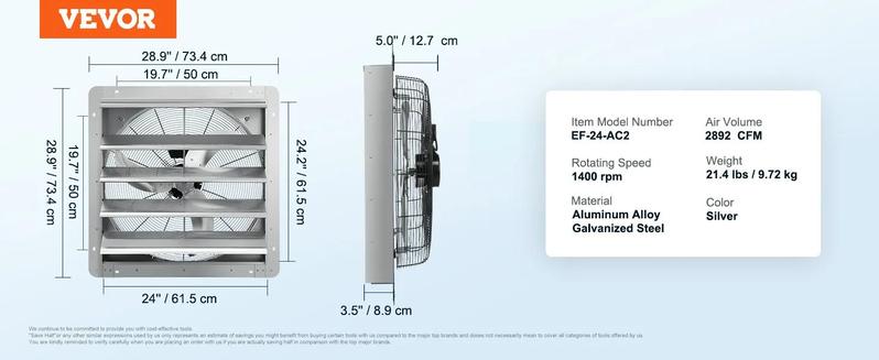 VEVOR Shutter Exhaust Fan, 16'' with Temperature Humidity Controller, EC-motor, 2650 CFM, 10-Speed Adjustable Wall Mount Attic Fan, Ventilation and Cooling for Greenhouses, Garages, Sheds, ETL Listed  With or without a controller