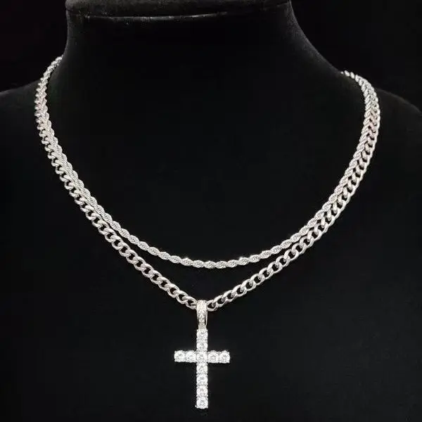Men's Chunky Cross Costume Necklace - 17-20 in Silver Curb Cuban Chain & Link, 45g Metal Coating Unisex Daily Casual Jewelry Accessory, Ideal Mens Gifts