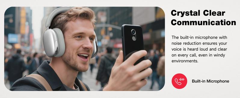 Wireless Headphones - 52dB Noise Cancellation, 5 Smart ENC Mics, Detachable Fabric Ear Cushions, 120 Hour Standby, Seamless Dual Device Connection for All-Day Use and Boosted Productivity