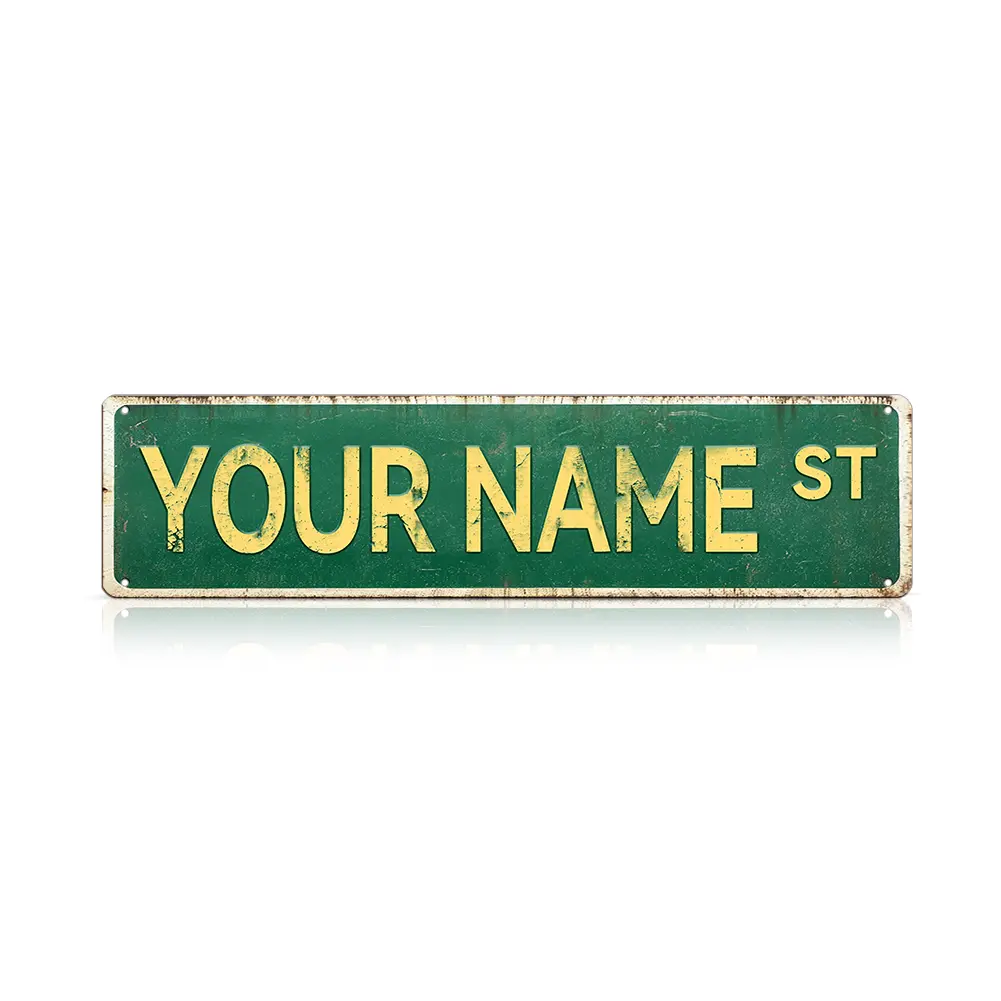 Custom Street Sign Vintage Metal Tin Sign, Personalized Road Name Plate, Rustic Wall Decor for Home, Bar, Garage, Cafe, Man Cave, Perfect Christmas Gift – Palette & Wall Matte Box Gift