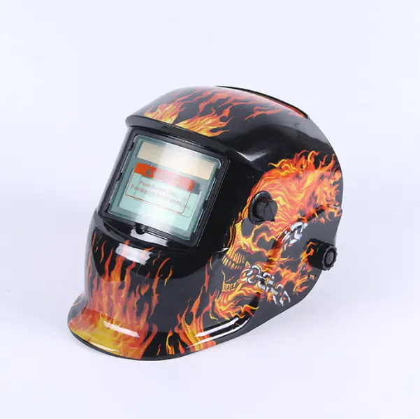 Heavy Duty Auto Darkening Welding Helmet - Flaming Skull Design, Solar-Powered Welding Hood, 2-Sensor, Adjustable Shade 4/9-13, 3.66"x1.69" View Safety Welder Mask