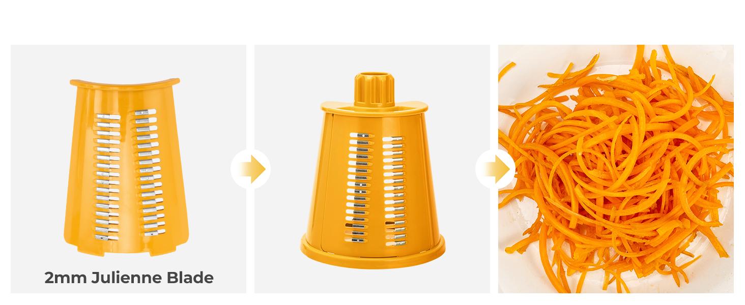 SUSTEAS Hand-Hold Rotating Vegetable Slicer Kitchen Tool - 5 Replacement Blades, BPA-Free Stainless Steel Material, Yellow Cooking Utensil Rotary Cheese Grater Rotary Cheese Shredder