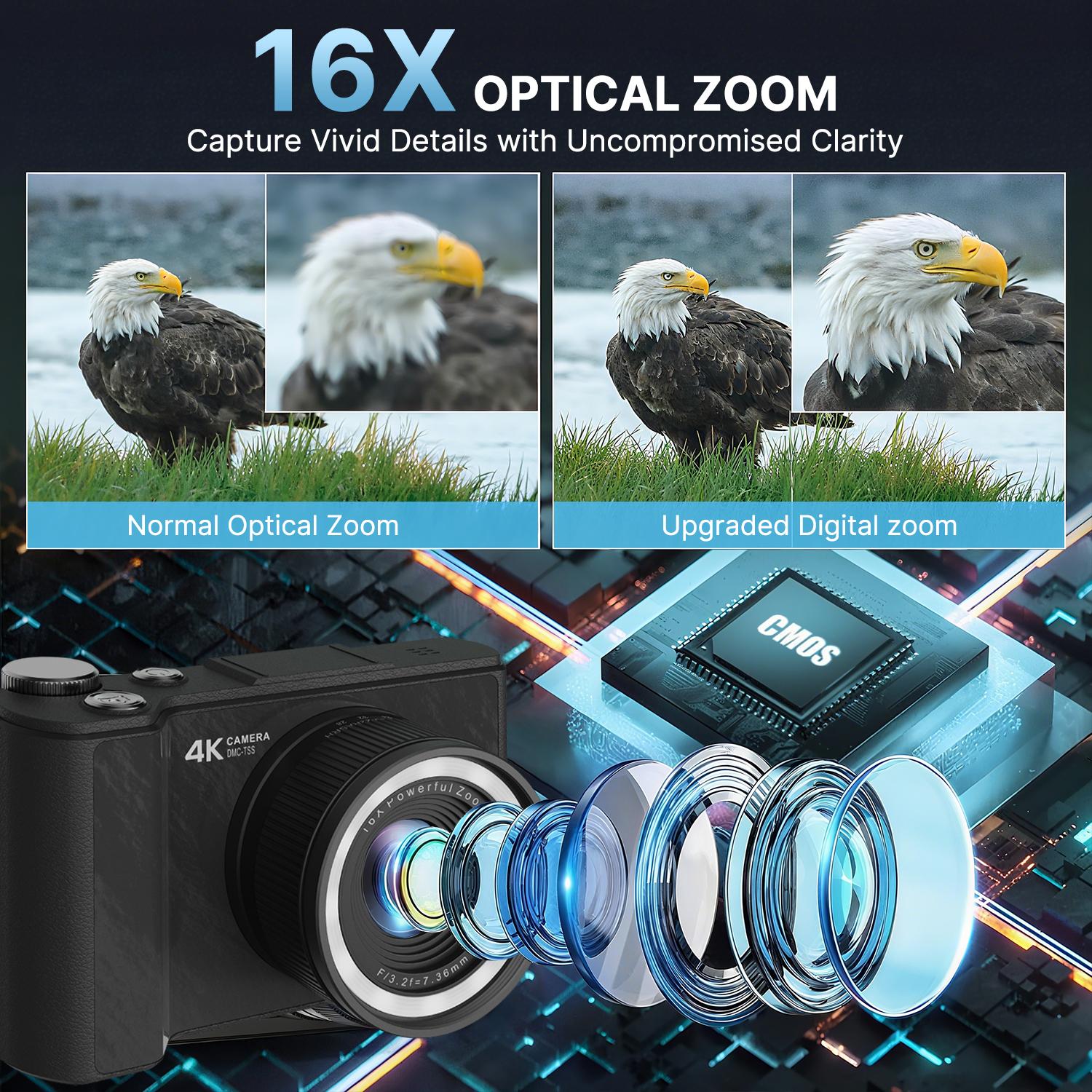 4K Digital Camera for Photography Vlogging Compact Travel Cameras Autofocus for YouTube with 3" 180° Flip Screen 64MP 16X Digital Zoom Point And 32GB SD Card Shoot Camara for Teens Ages 8-18 Beginners