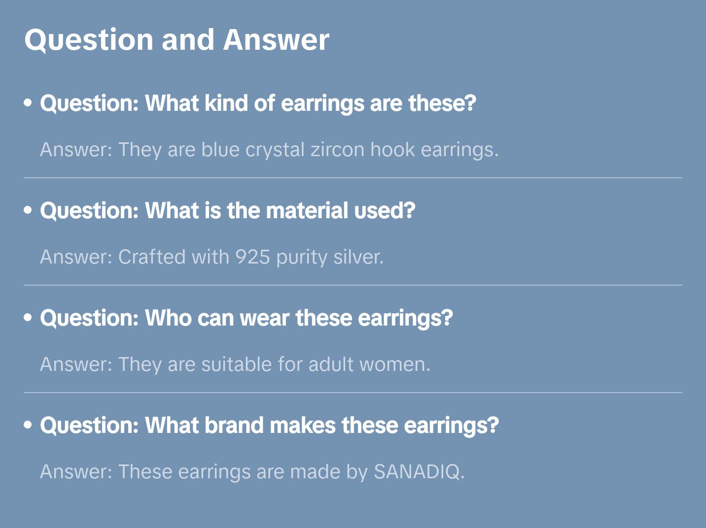 Women's Blue Crystal Zircon Hook Earrings