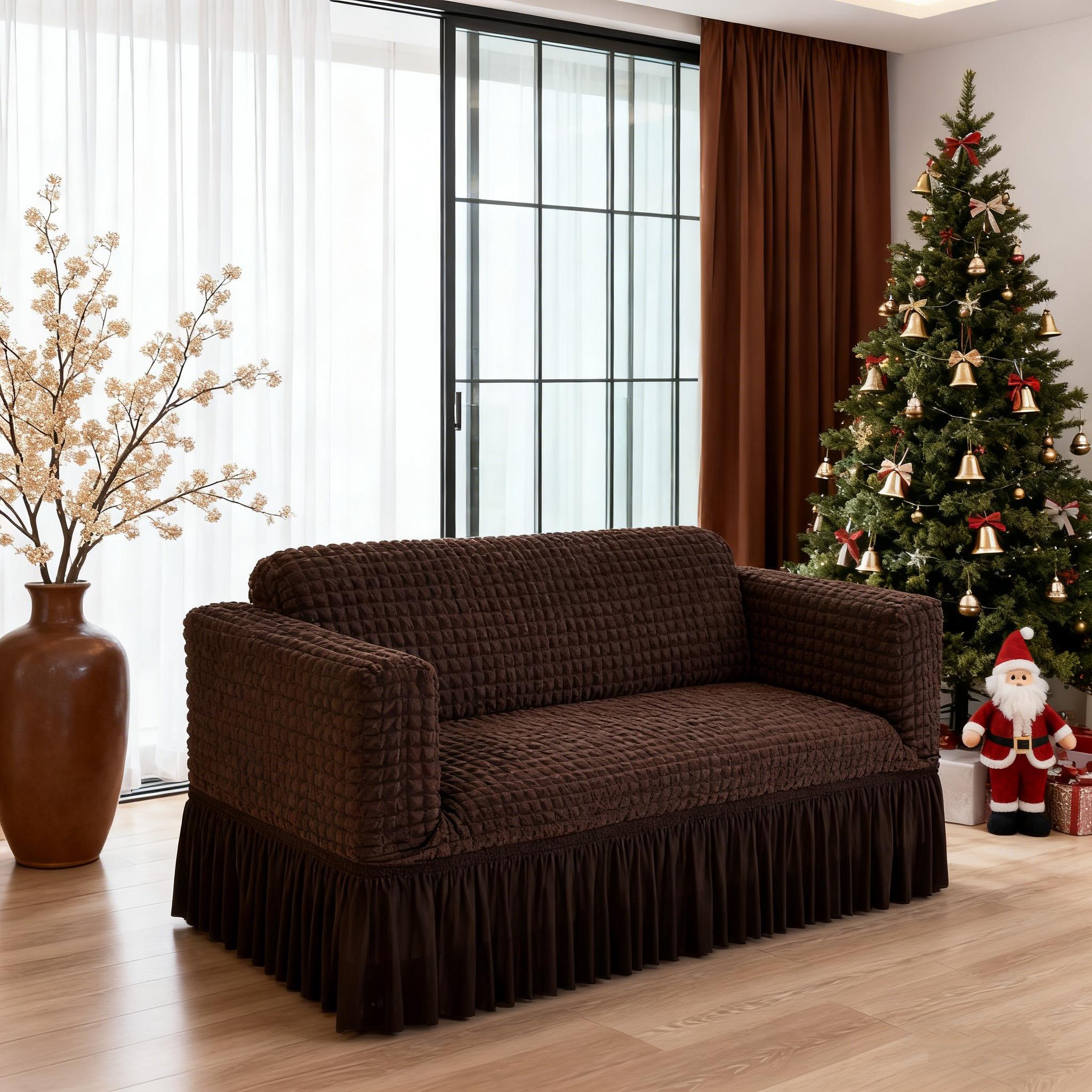 Solid Color Sofa Cover, 1 Set Non-slip Sofa Slipcover, Dustproof Sofa Protector, Sofa Protective Cover for Home Living Room, Stretch Sofa Cover