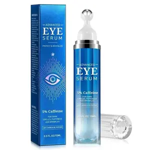 Eye Cream with 5% Caffeine Hyaluronic Acid for Puffy, Fine Lines, Dark Circles and Wrinkles, Under Eye Serum with 360° Roller Massage Ball, Eyelids Skin Care for Women & Men, 0.5 fl. oz