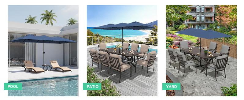 13.6FT Large Patio Umbrella,Outdoor Double-Sided Rectangle Umbrella with Crank,Patio Umbrella for Pool Lawn Garden Backyard