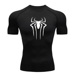 Men's Quick-Dry Compression T-Shirt – Lightweight, Comfortable & High-Stretch Activewear with Spider Print, Moisture-Wicking Breathable Performance Top for Gym, Fitness, Running & Outdoor Training