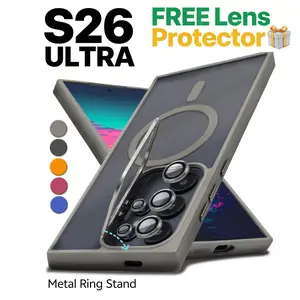 Heavy Duty Shockproof Case with Camera Ring Stand for Samsung Galaxy S26 Ultra, Free Lens Protect Film, Anti-Drop & Magnetic Protective Cover, Fits Samsung Galaxy S26 S26plus SS25 Ultra S24 S23FE  S22U