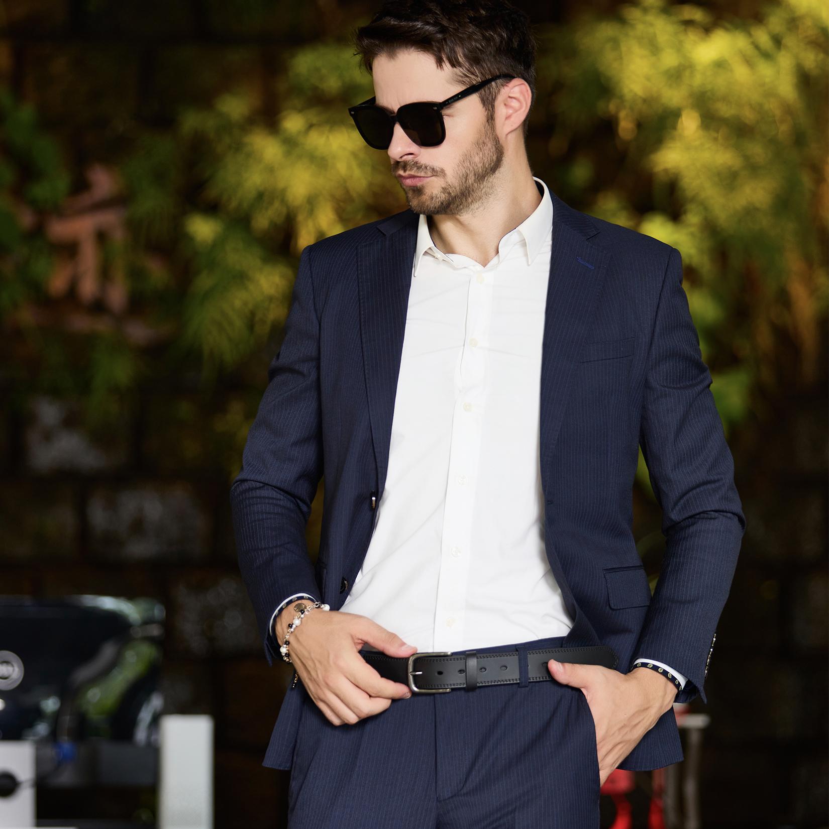 VATAN Men's Genuine Leather Fashionable Buckle Decorated Waistband for Jeans Belts Versatile Stylish for Work Business Trendy All-match Exquisite Belt for Birthday Gift