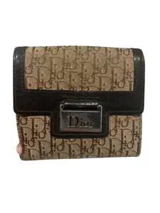 Pre-owned Dior Canvas Small Leather Goods Christian Trotter and Leather Trim Bifold Wallet Perfect for Daily Use