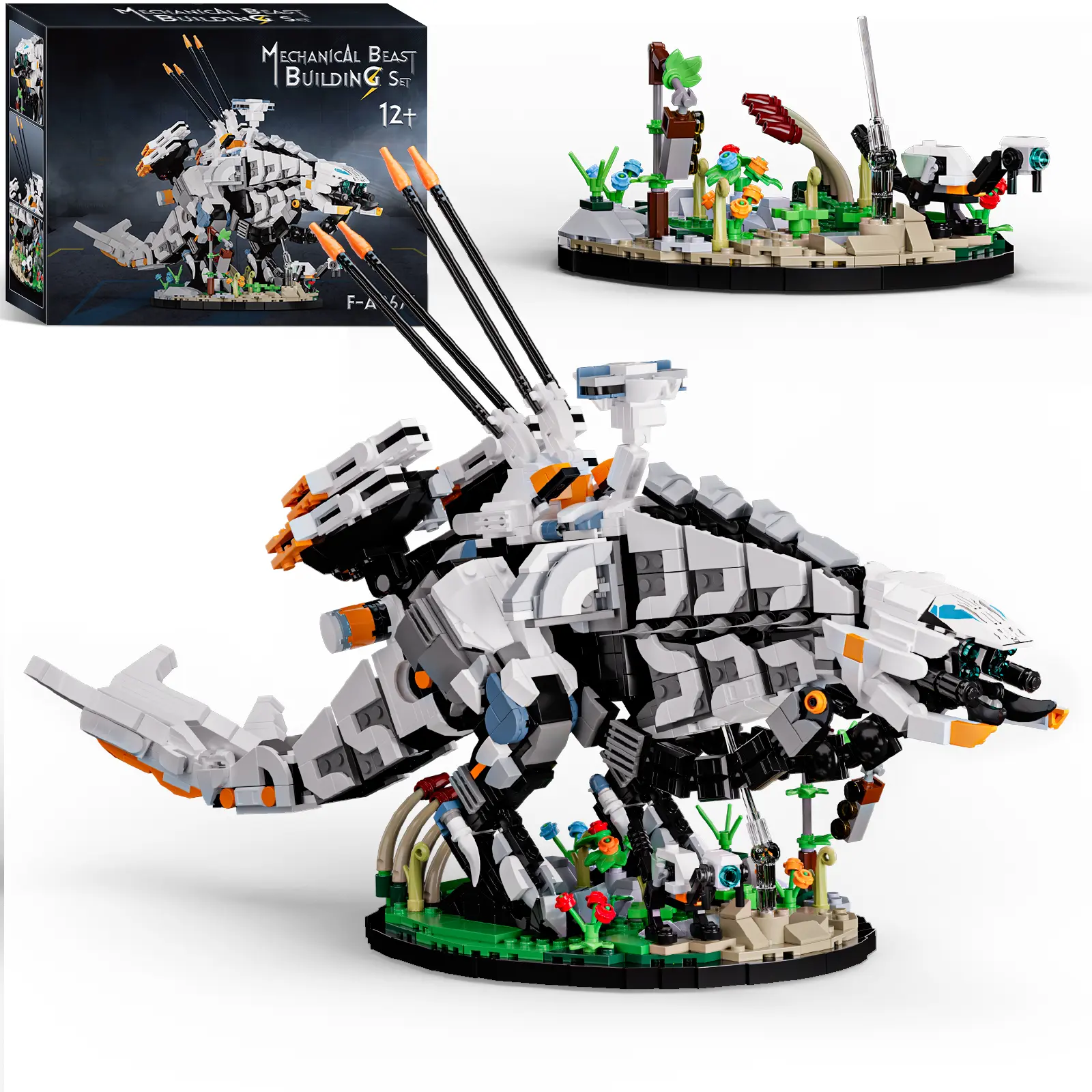 ThunderMech Mechanical Beast Building Block Robot Diorama Kit - 1876-Piece Highly Restored Video Game Peripheral, Movable Joints, Collectibles with Ecological Base, for Ages 12+ & Adults