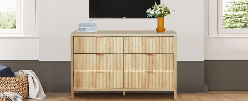 Giratree 6 9 Drawer Dresser Cabinet, Long Nightstand with Drawers and Storage Cabinet, Boho Solid Wood Dresser TV Stand, Mid Century Modern Nightstand with 6 Drawer Dresser for Bedroom Closet