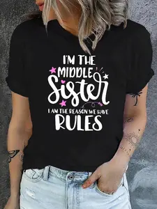 IM THE MIDDLE SISTER Graphic Tee - Soft & Comfortable Womens Short Sleeve T-Shirt, Premium Knit Round Neck Top for Everyday Wear. Perfect for Sibling Love, Family Reunions & Showing Your Unique Bond.