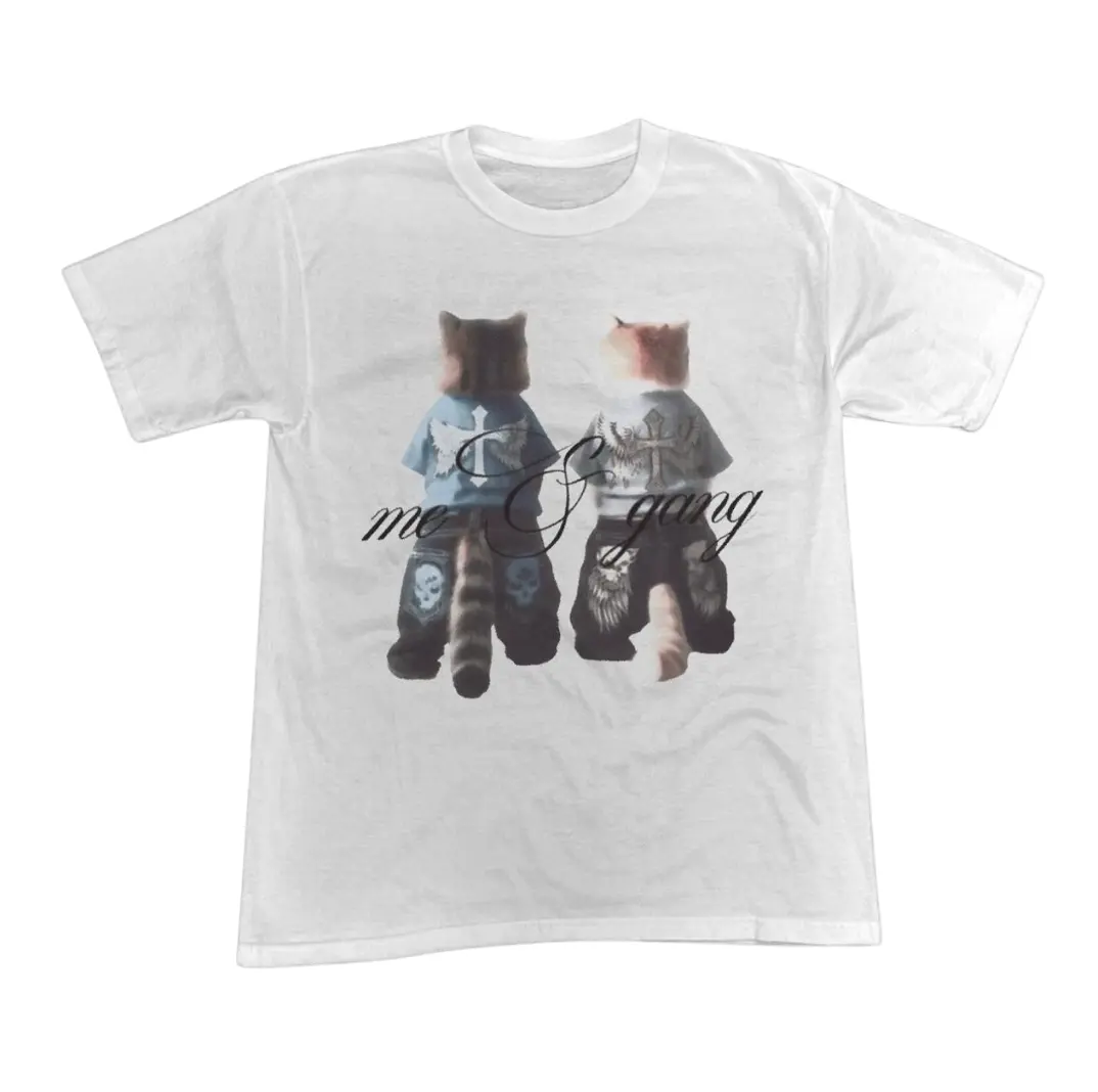 “Me & Gang” Cats T-Shirt, Animal Tee, Gifts Shirt, Unisex Vintage Graphic Tees Gothic Grunge Y2k Emo Scene Amity Affliction Style Clothes Men Women Streetwear