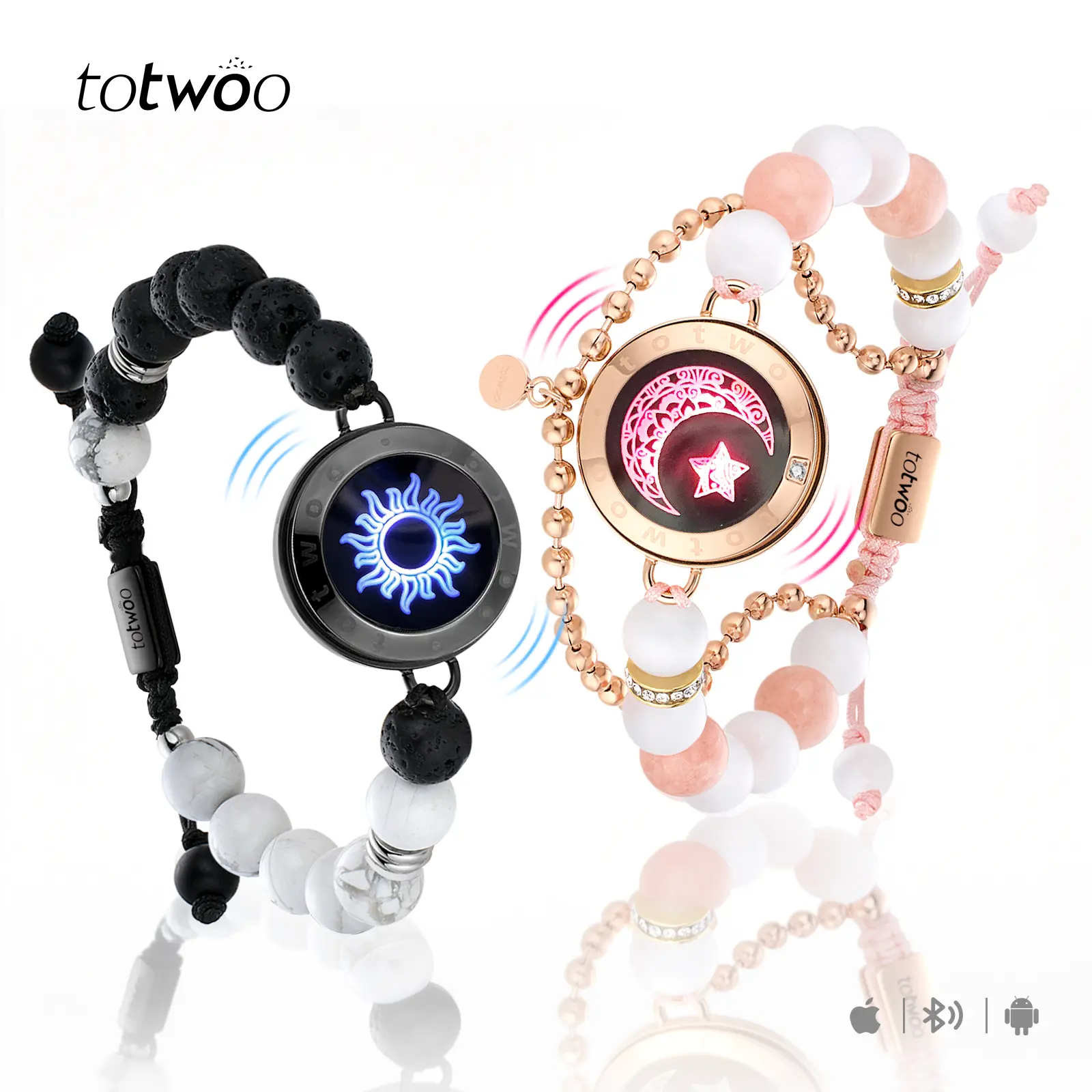 Totwoo Sun & Moon Star Long-Distance Smart Touch Bracelets, Bluetooth App-Connected, Light-Up & Vibration Signals, Romantic Intimate Couple Anniversary Gifts (Phones & Electronics Smart Wearable Devices)
