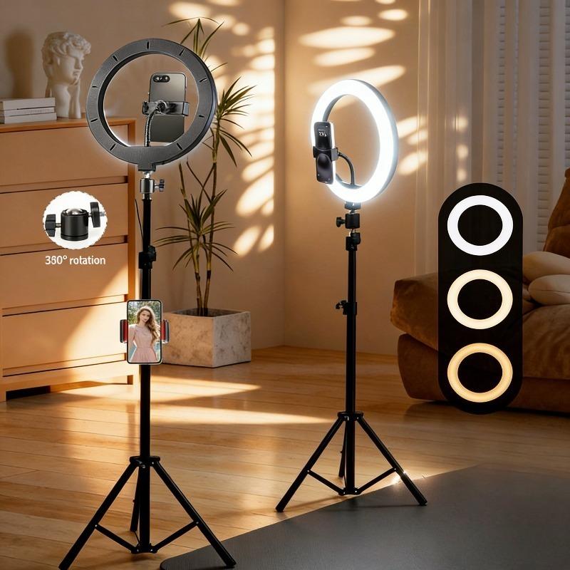 12"Ring Light with 63" Stand & 2 Phone Holders, 360° Adjustable Video Light for YouTube TikTok, Makeup,Photography, Ring Lights Compatiblewith All Cameras/Phones Selfie New Years valentine's  Content Creator Pack , Super Bowl