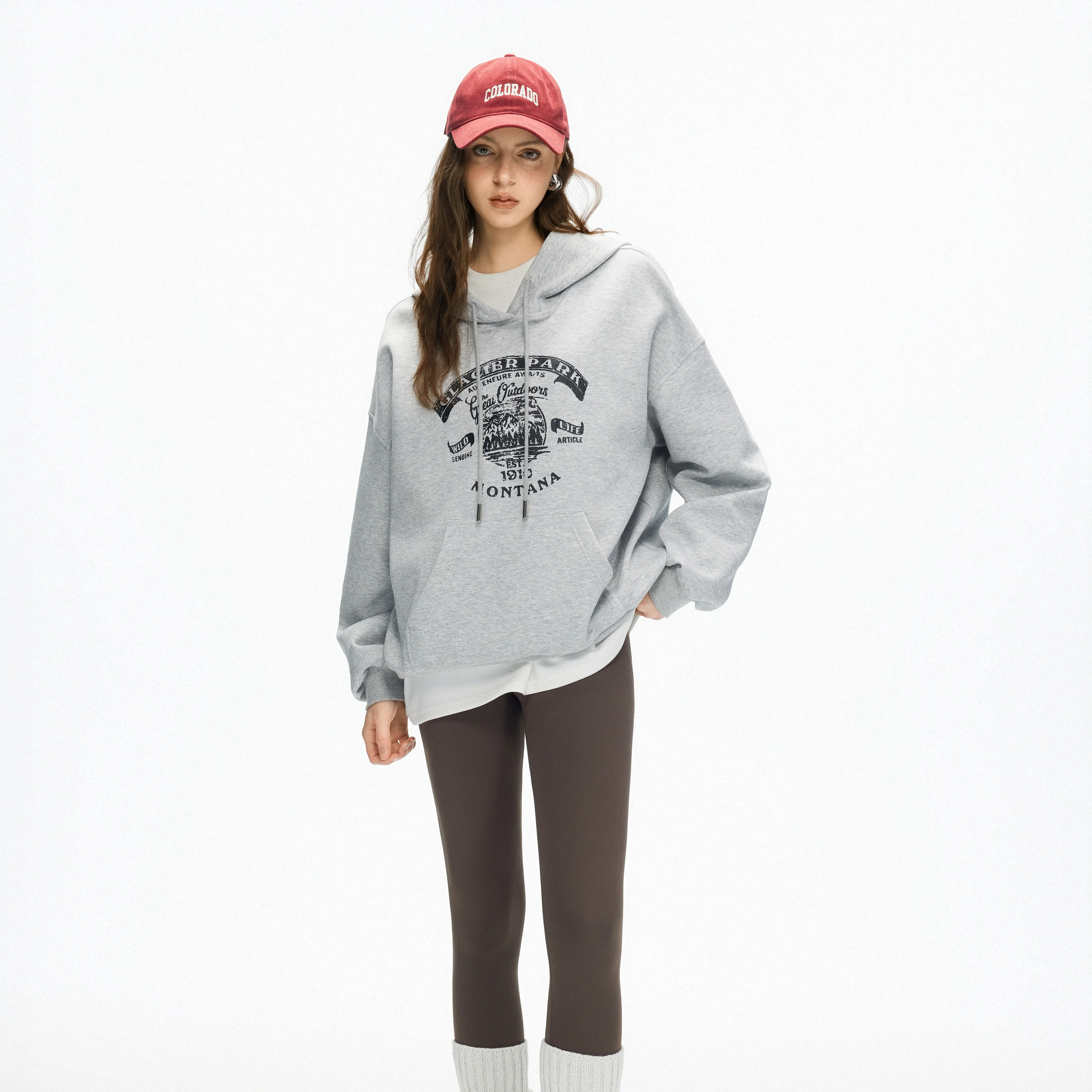 jccc shadow Women's Oversized Ribbed Cotton Fleece Hoodie - Comfortable Breathable Fabric, Cozy Plush Pullover, Pocket Design, Everyday Style Lady Clothes, Spring-Autumn Sweatshirts Top