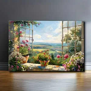 1 Unique Style Solid Wood Frame Canvas Painting - Country Garden View with Vibrant Flowers & Lush Greenery, Perfect for Home Decoration, Festive Occasions & Gifts for Him/Her, Ideal for Living Room & Bedroom, Ready to Hang, Landscape Decor, 2D Flat