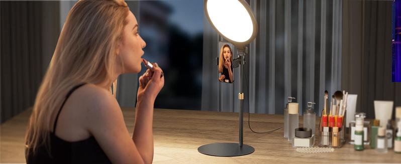 (Valentine's Gift) All-in-One Content Creator Kit: 10.5" Ring Light with Stand for Flawless Skin  | Includes Phone Clip & Adjustable Laptop Light | Perfect for Streaming, Podcasts, Meetings.