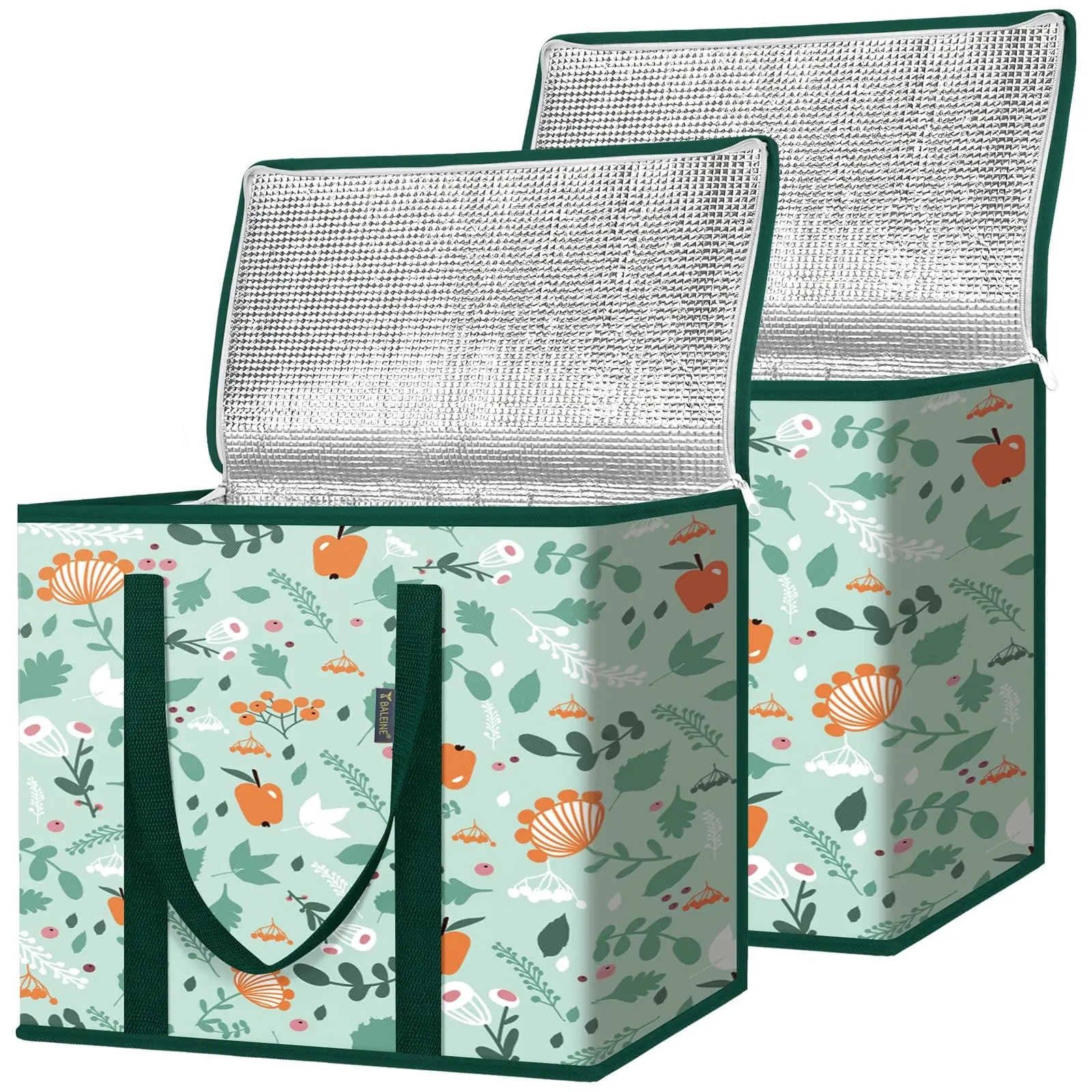 2-Pack Foldable Insulated Cooler Grocery Bags, Portable Carrying Cooler for Frozen Food Delivery, Picnic & Home Organizer Storage Holder, Cooler Lunch Bag