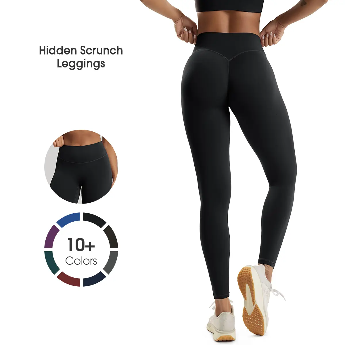 ODODOS Women's Buttery Soft Plain Leggings, Seamless High Waist Yoga Pants with V-Scrunch Butt Lift, Camel-Toe Free, 27", 27 In, Female, Workout Equipment, Workout Gear, M, Pants That Lift Glutes, Athleisure Wear
