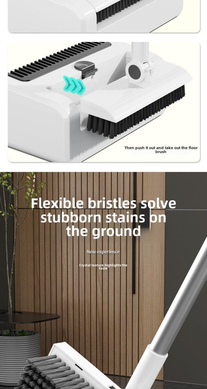 3-in-1 High-Efficiency Ergonomic Long Handle Floor Cleaning Kit Durable Broom Dustpan & Brush Set for Home Office School Dorms with Extended Scraper Non-Stick Hair Foldable Storage