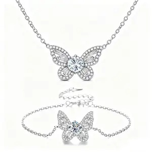 (Butterfly Set) 925 Sterling Silver Synthetic Moissanite Jewelry