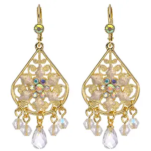 Crystal Snowflake Chandelier Leverback Earrings (Goldtone)