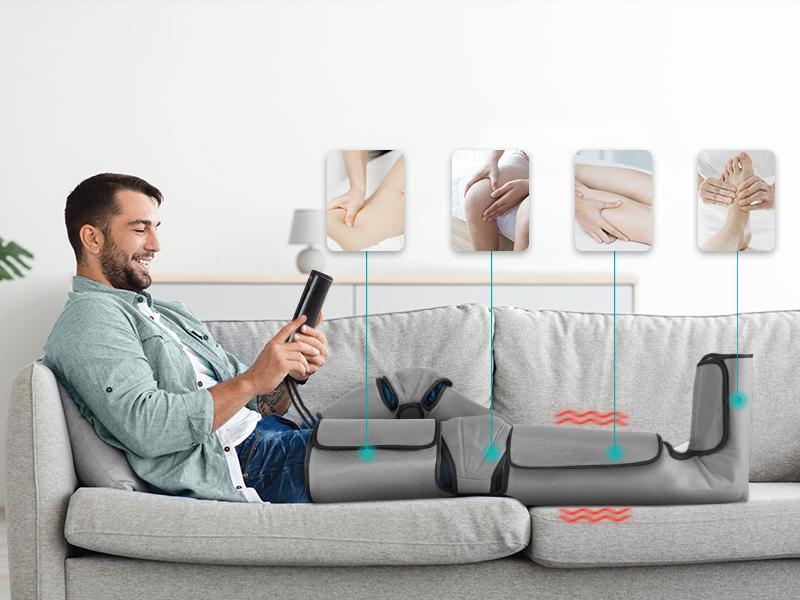 Nekteck Leg Massager for Circulation and Pain Relief Air Compression Foot Calf Thigh Massager with 2 Heat and 3 Vibration 6 Modes 3 Intensities