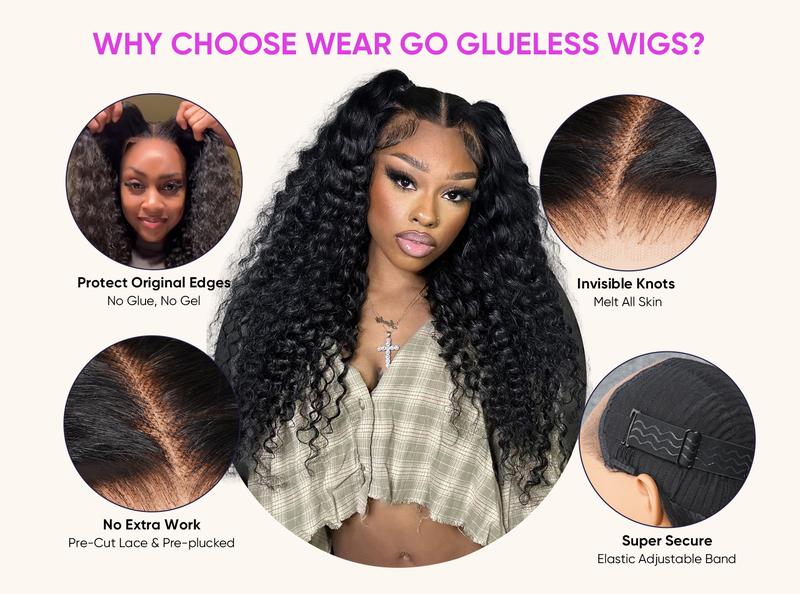 WIGFEVER Water Wave Wear Go Glueless 7x4 HD Lace Front Human Hair Wig with Pre-Bleached Knots & Pre-Plucked Hairline 180% Density Breathable Cap #FEB FAVES