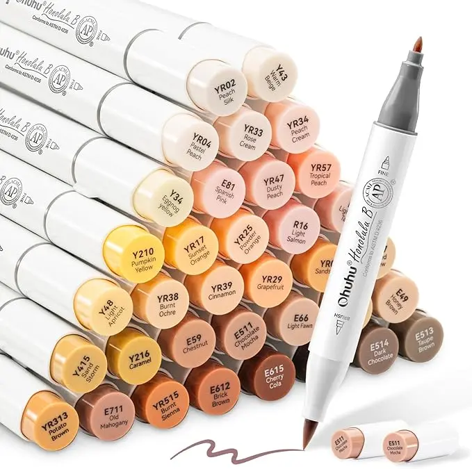Ohuhu Alcohol Markers: Brush & Chisel / Fine Dual Tips - 36 Portrait Colors - Skin Color Art Marker Set for Artist Adults Coloring Illustration - Skin Tone Brush Tip - Refillable Ink - Honolulu & B of Ohuhu Markers