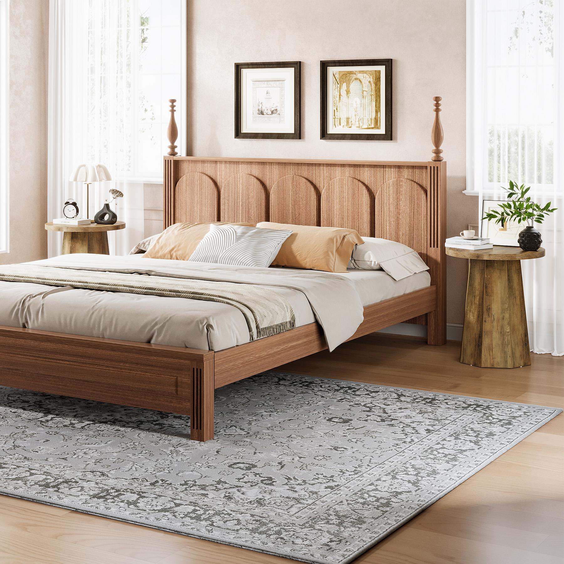 LITTLE TREE Farmhouse Round End Table, Wooden Couch Side Table with Octagonal Base, Rustic Brown Nightstand Pedestal Accent Furniture for Living Room, Bedroom