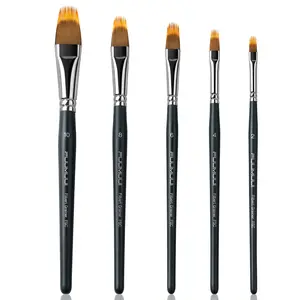 FUUMUUI 5-Piece Dual-Layer Synthetic Filbert Grainer Brush Set for Watercolor & Acrylic